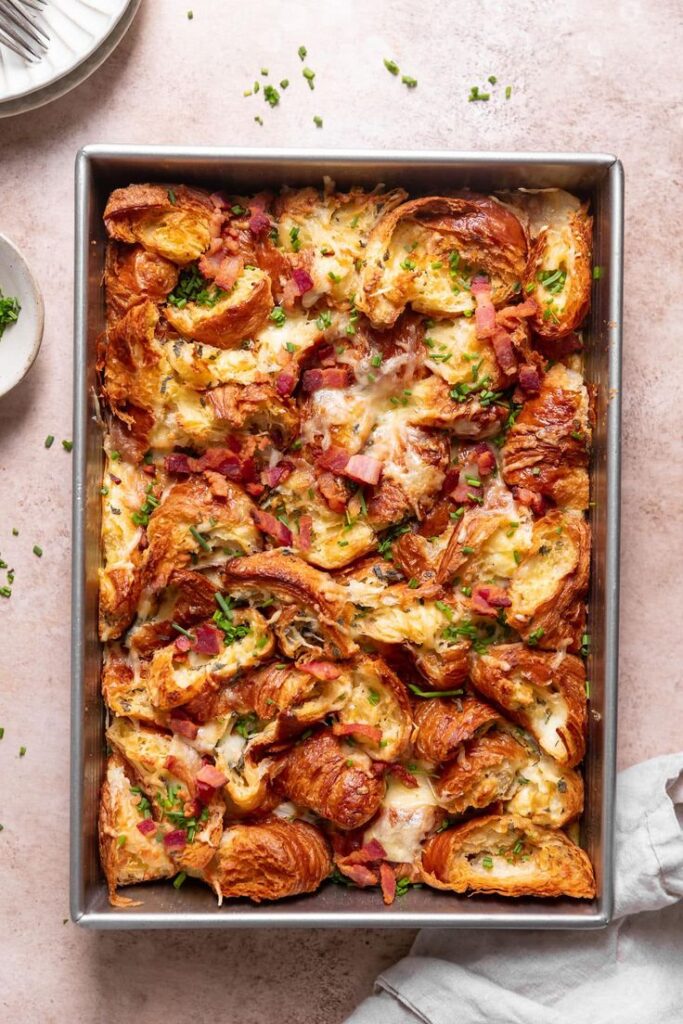 Croissant Breakfast Casserole With Bacon & Gruyere