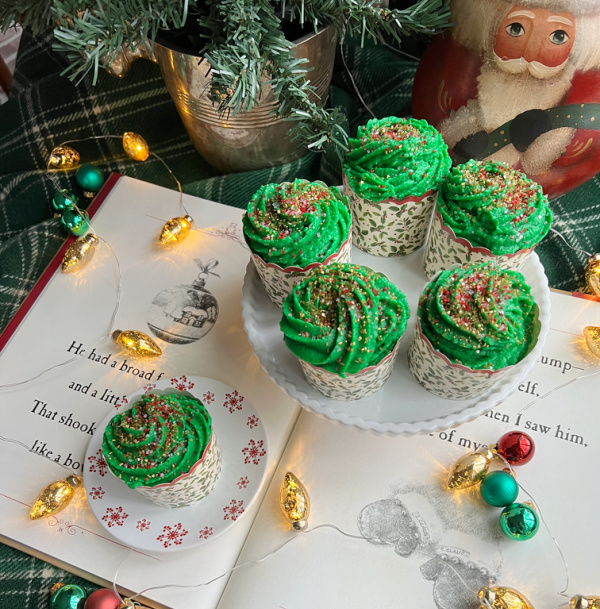 hersherys perfectly chocolate cupcakes with green buttercream for christmas.