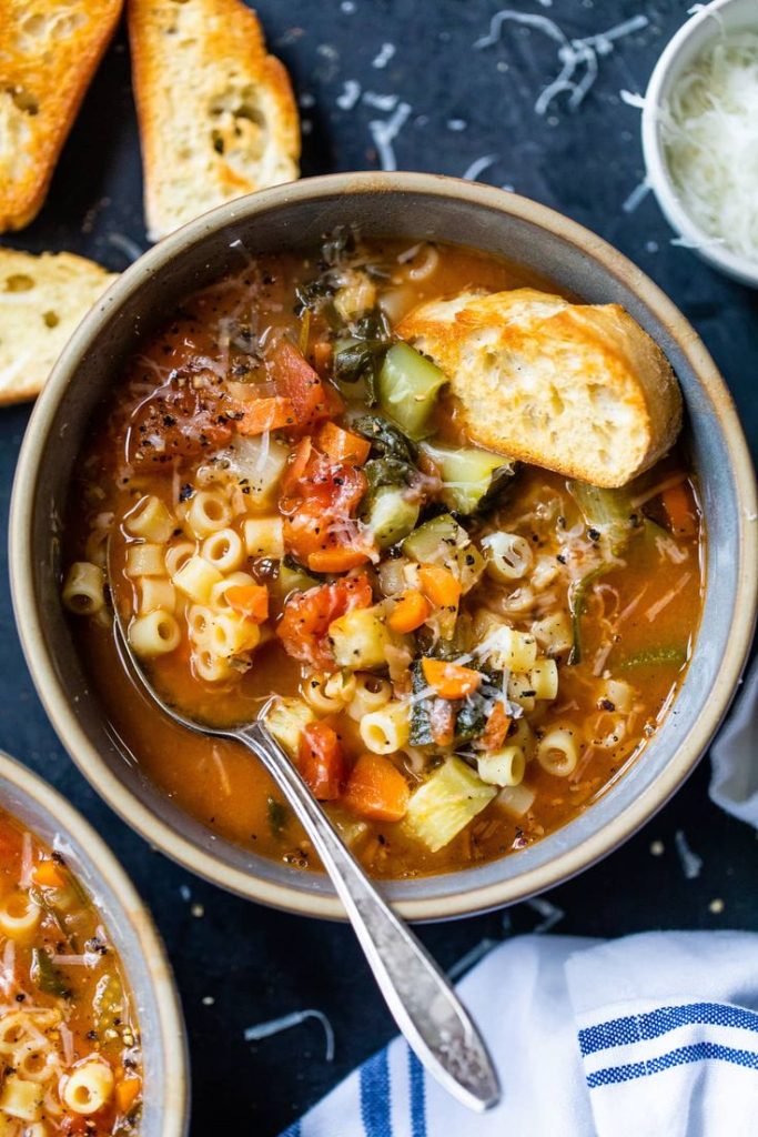 Minestrone Soup in a bowl. 