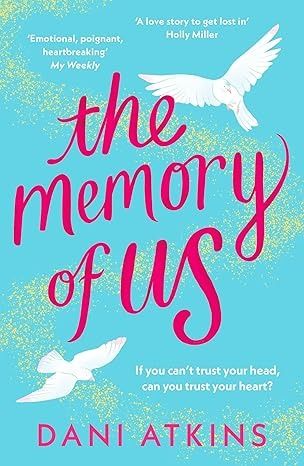 The Memory of Us book cover, jade blue with 2 white birds and red script. 