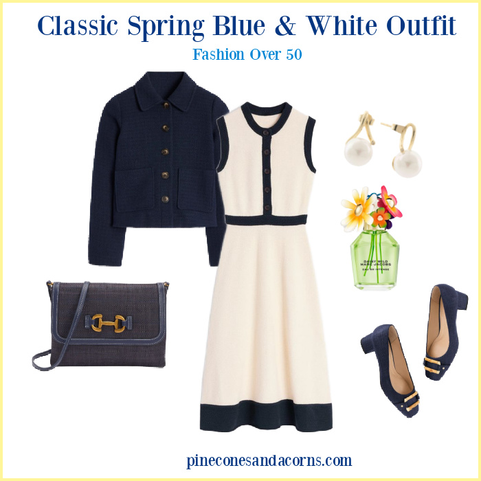 Fashion over 50 Blue and White Dress Outfit