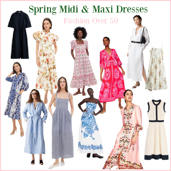 Spring Dresses Midi and Maxi Dresses collage. 