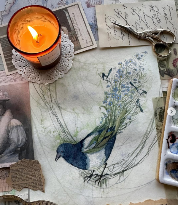 Sucharita Sengupta Suri painting of a bird. 