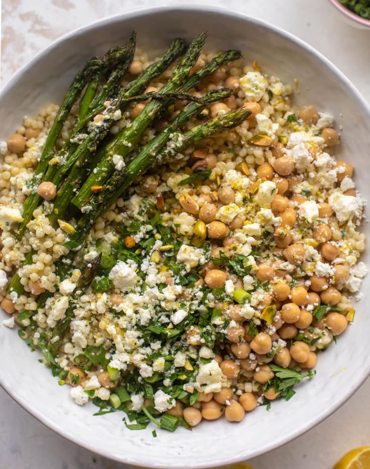 Spring Couscous Bowls with Feta Vinagrette.