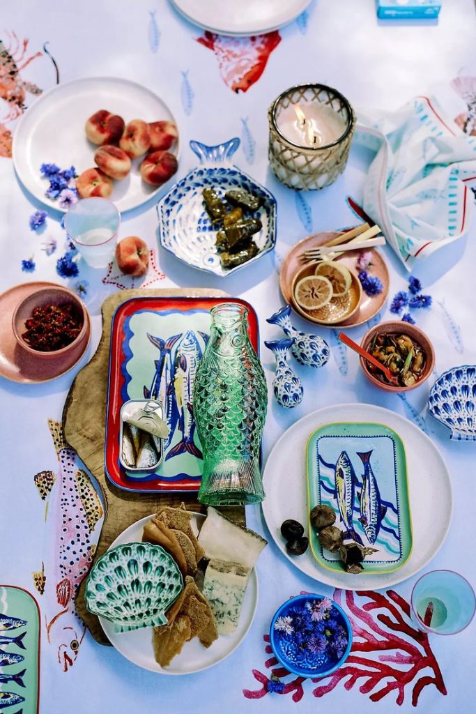 Sardine core, Fish decor on a table. 