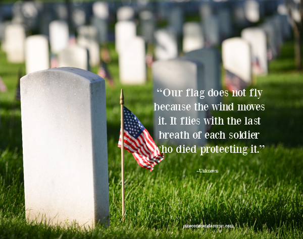Memorial Day Quote “Our flag does not fly because the wind moves it. It flies with the last breath of each soldier who died protecting it.” — Unknown