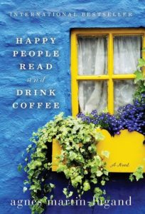 Book cover of a blue house with yellow windows and a window box filled with flowers. 