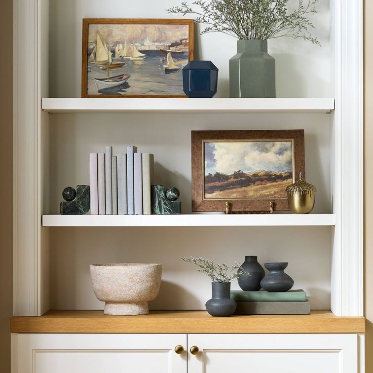 Studio McGee Target Fall 2025 bookcase filled with home decor. 