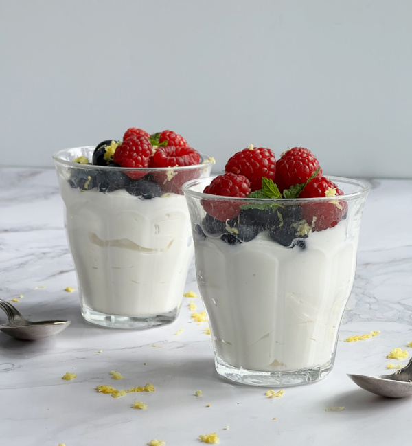 fresh berries and whipped yogurt.