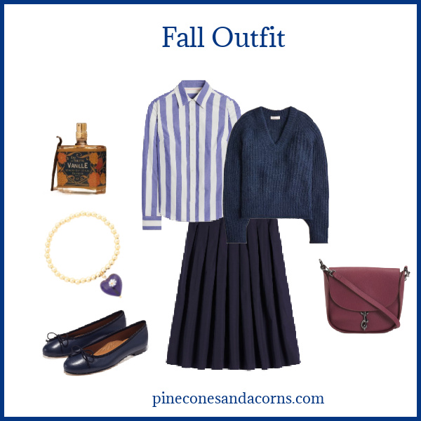 Navy Blue Fall Skirt Outfit Fashion Over 50.