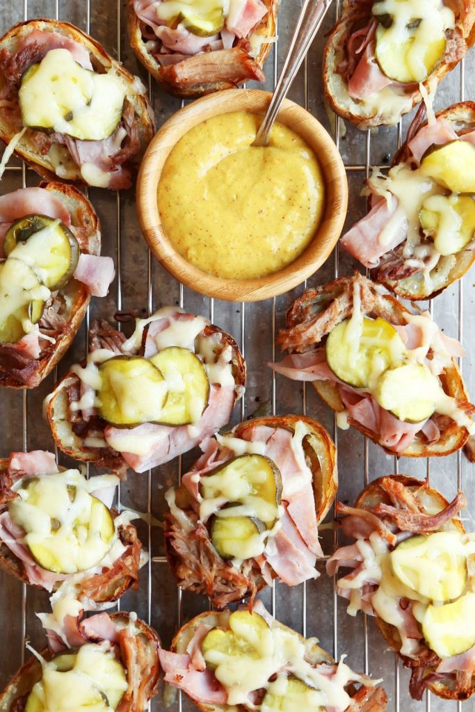 Cuban Sandwich potato skins. 