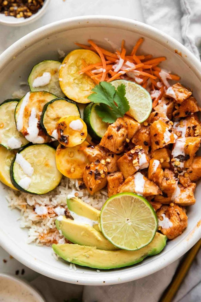 Hot honey chicken bowls. 