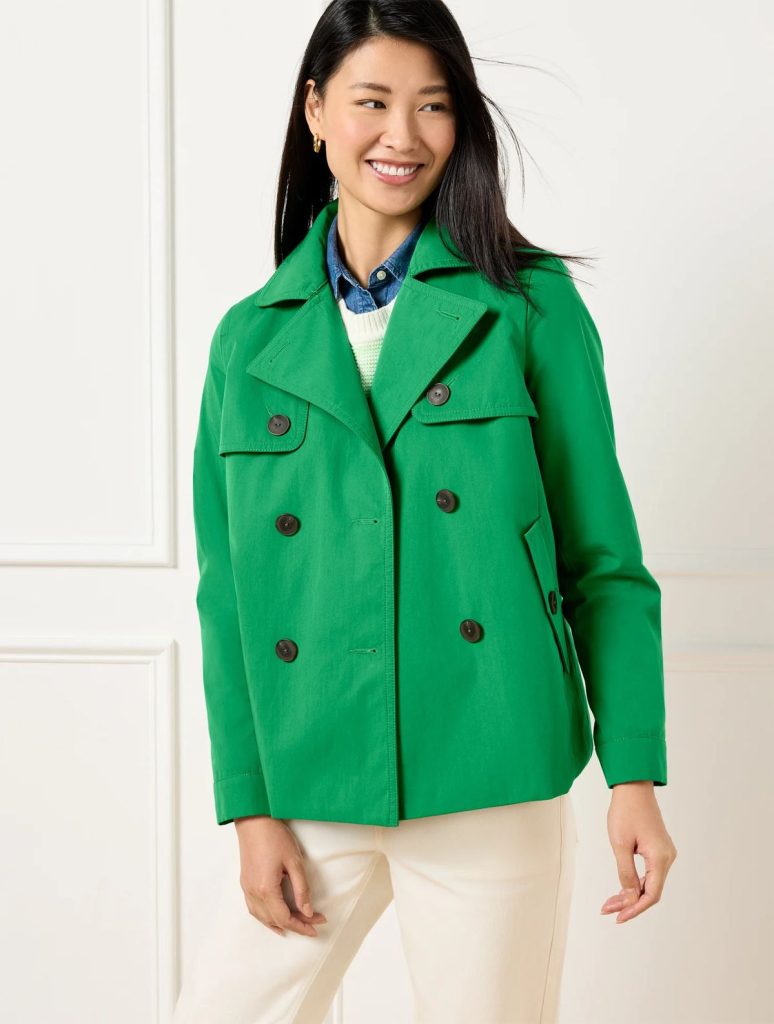 Green trench coat.