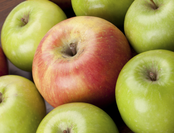 red and green apples.