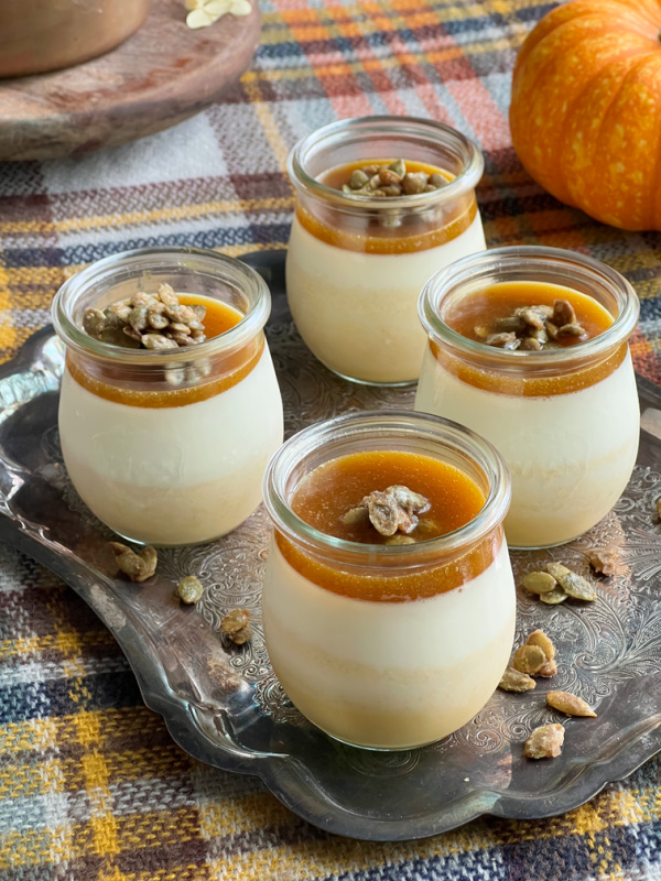 Bonne Maman pumpkin panna cotta with candied pepitas.