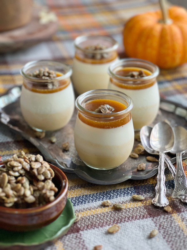 Bonne Maman pumpkin panna cotta with candied pepitas.