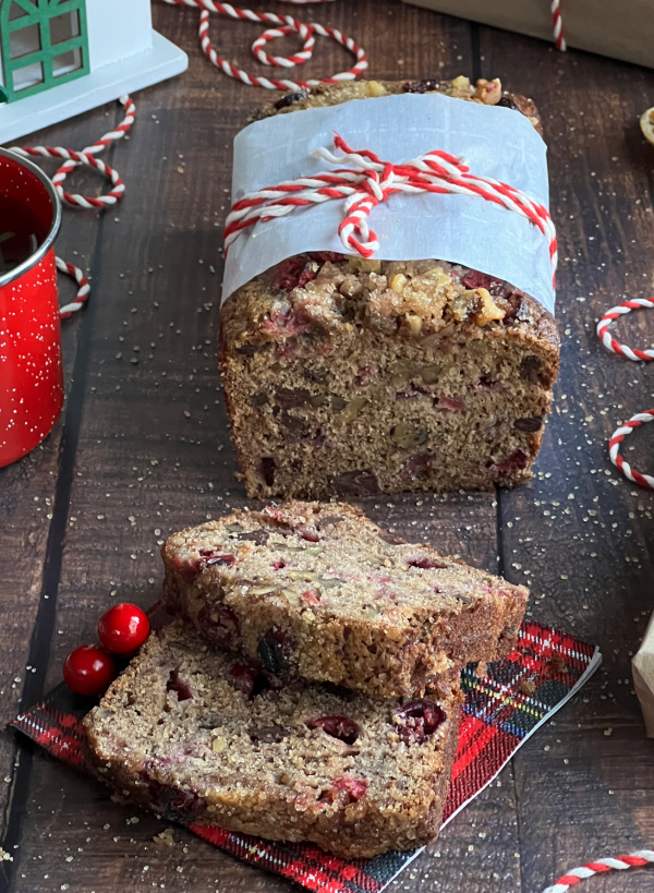 Cranberry apple Bread sliced.