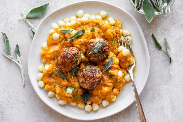 turkey meatballs in pumpkin sauce. 