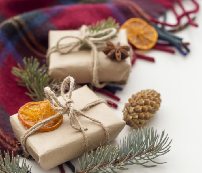 Brown wrapped packages. 