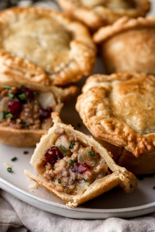Mini Thanksgiving Turkey & Cranberry Pot Pies.