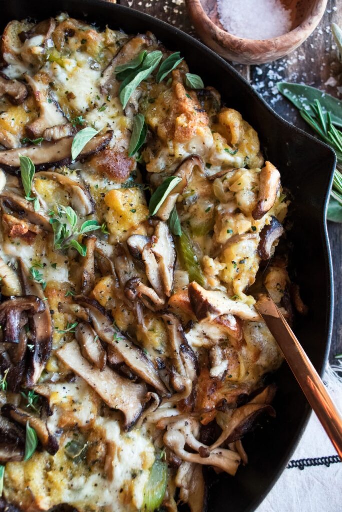 Mushroom Brioche Stuffing with Fontina & Herbs.