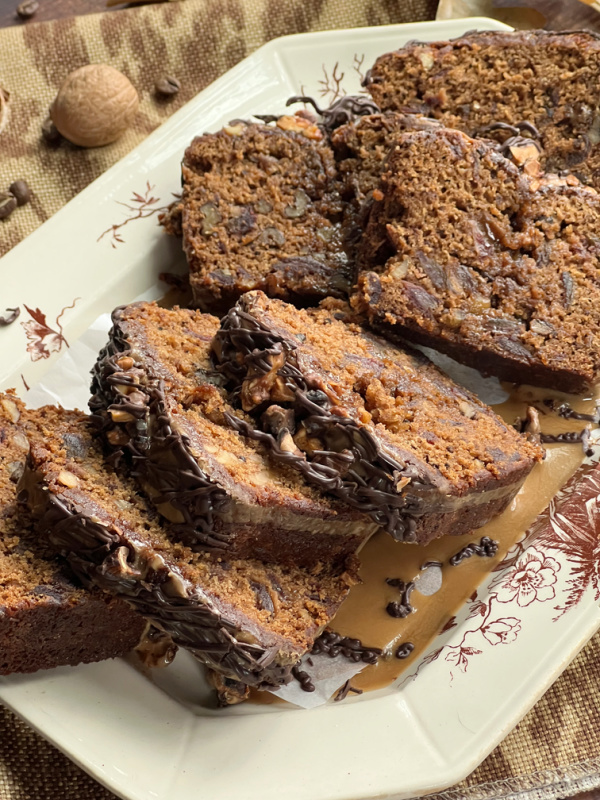 sliced date coffee cake.