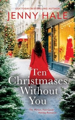 Book cover with a girl in a red coat walking past a shop window with a red dress. 