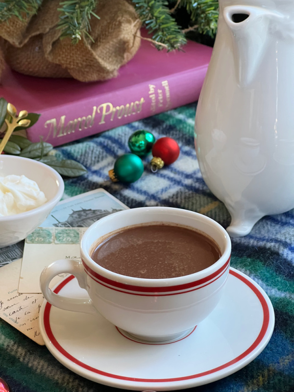 Pillivuyt Porcelain France - Hot Chocolate Pot and a cup of hot chocolate.