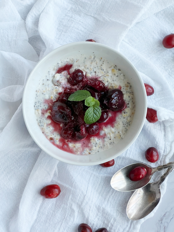 overnight oats and cranberry compote.