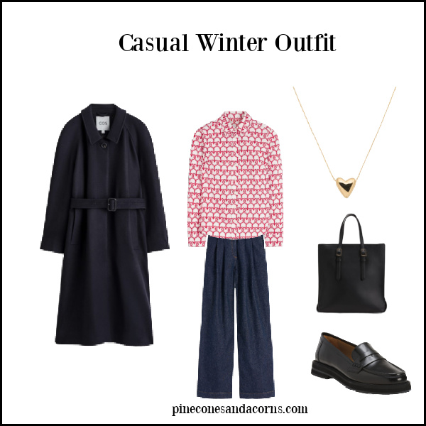 Casual Winter Outfit Red and white heart shirt