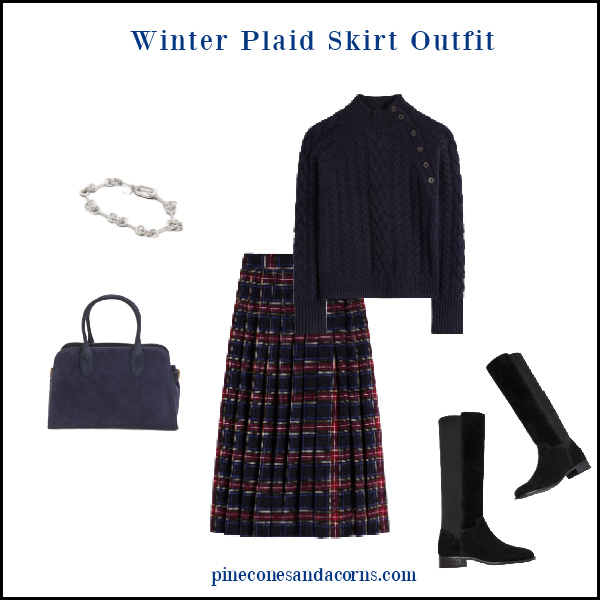 Fashion over 50 winter plaid skirt outfit