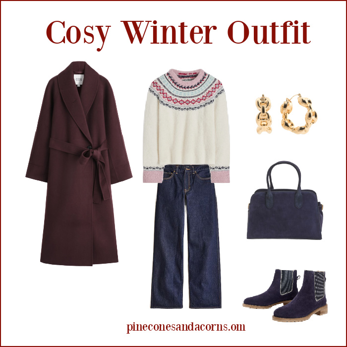 fashion over 50 winter outfit with fair isle sweater.