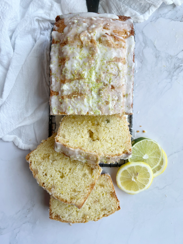 sliced triple citrus bread with slices of lemon.