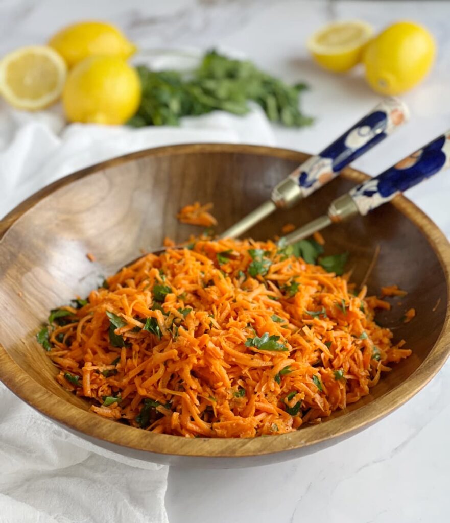 Grated carrot salad with parsley and lemons.