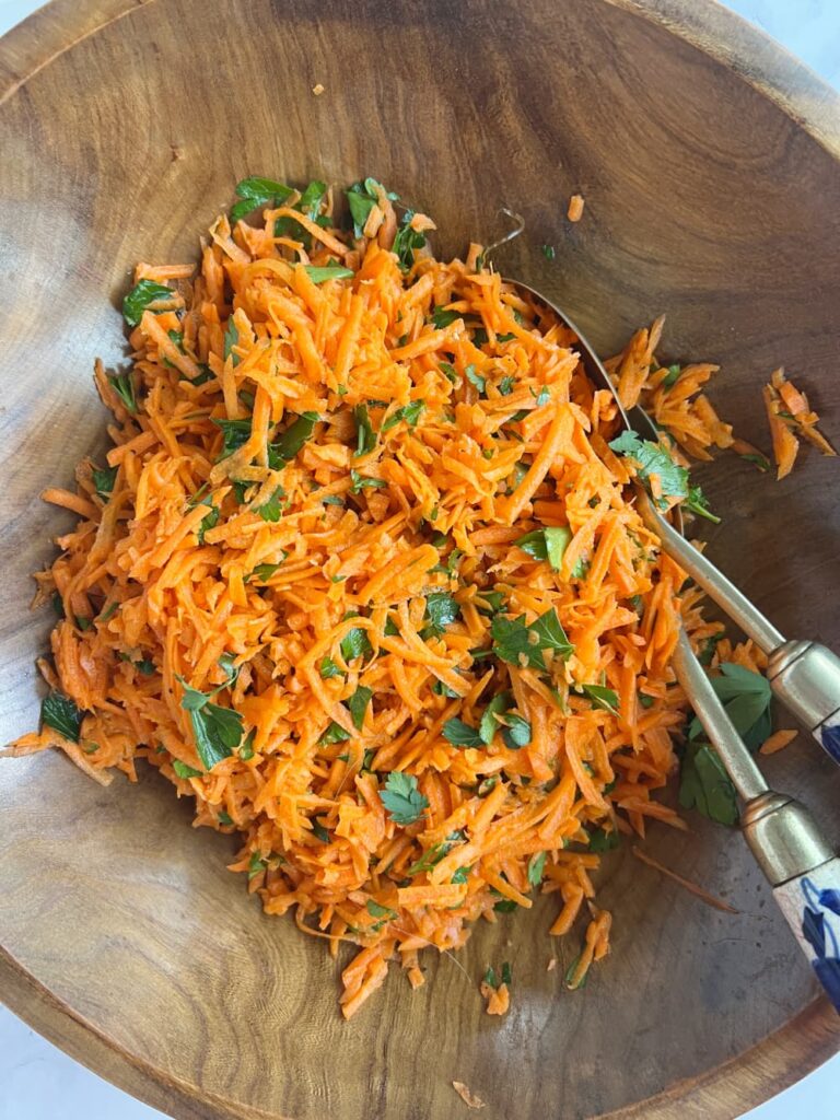 Grated carrots and parsley.