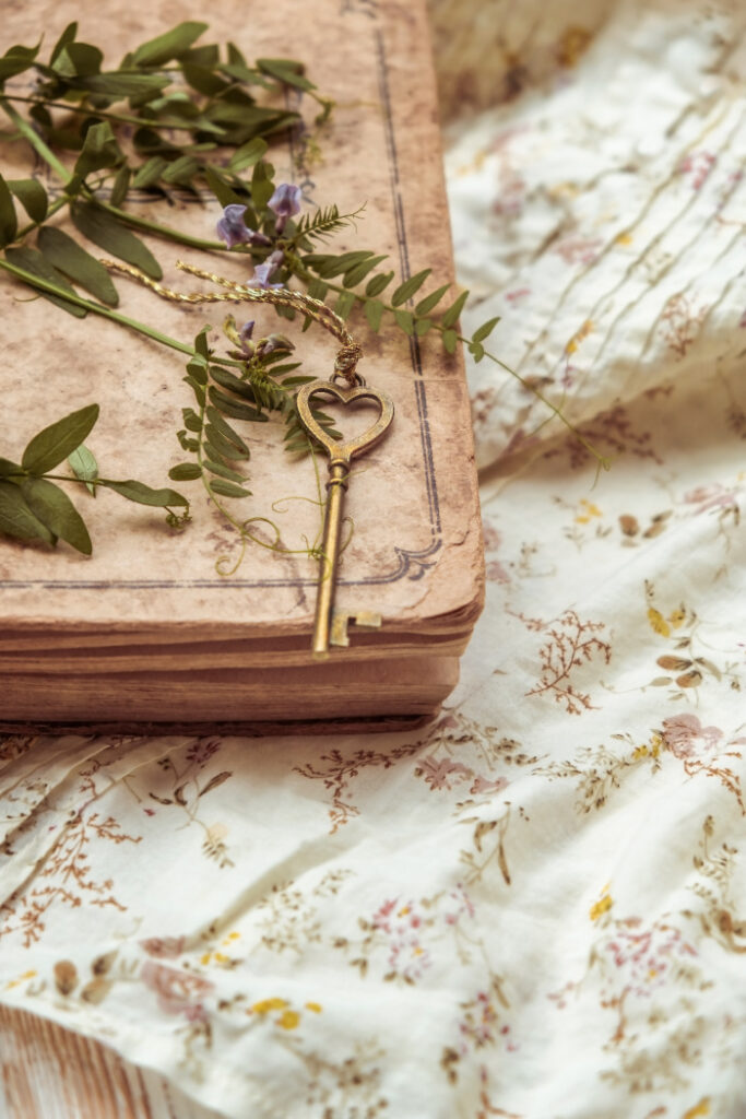 March small key sitting on a book.