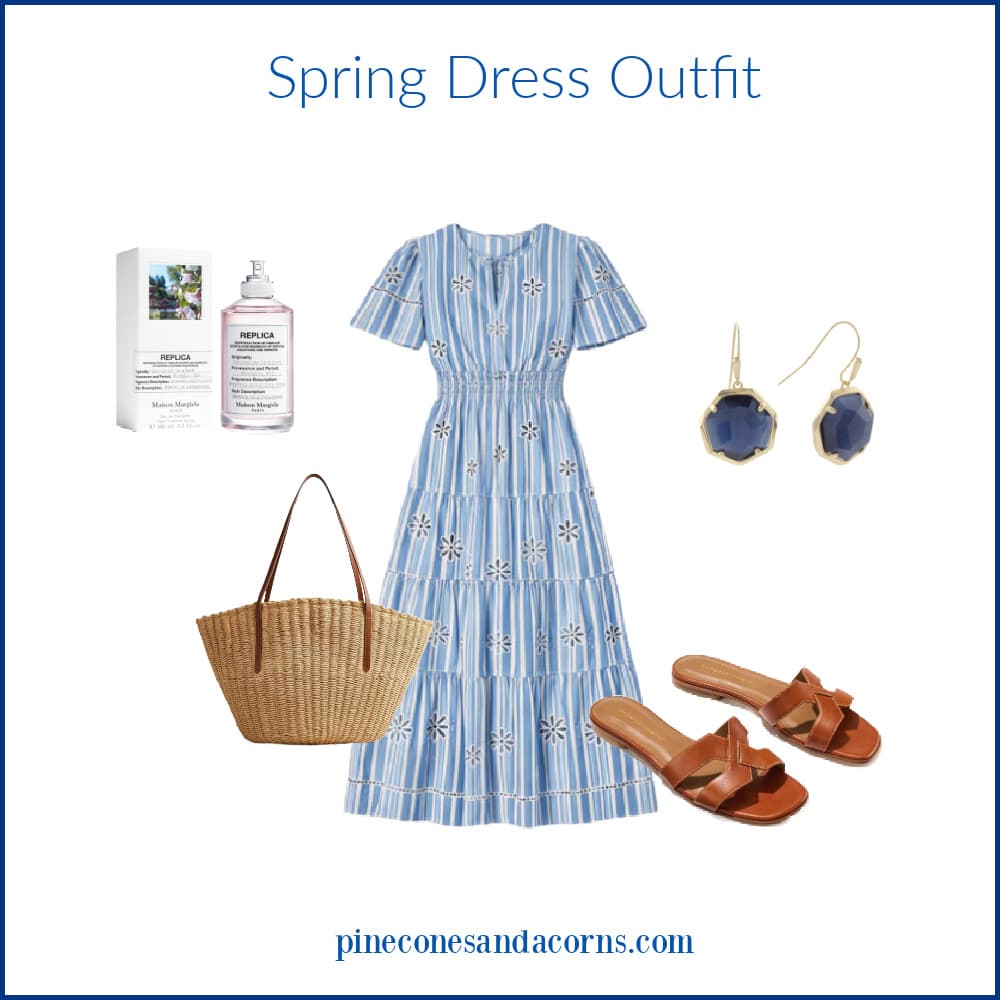 Spring Dress Outfit Fashion Over 50 Blue eyelet dress.