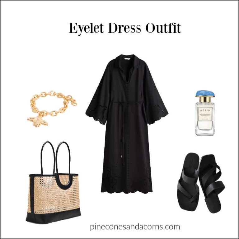 Friday Favorites Spring Eyelet dress outfit.