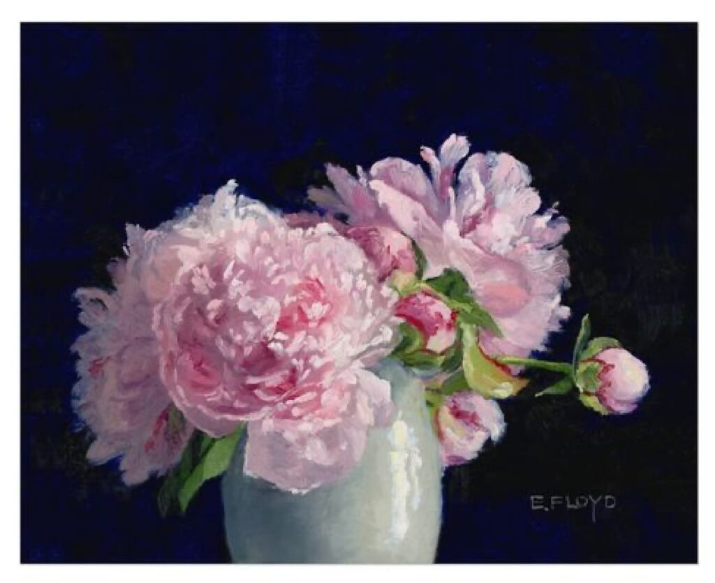 Elizabeth Floyd pink peonies painting. 