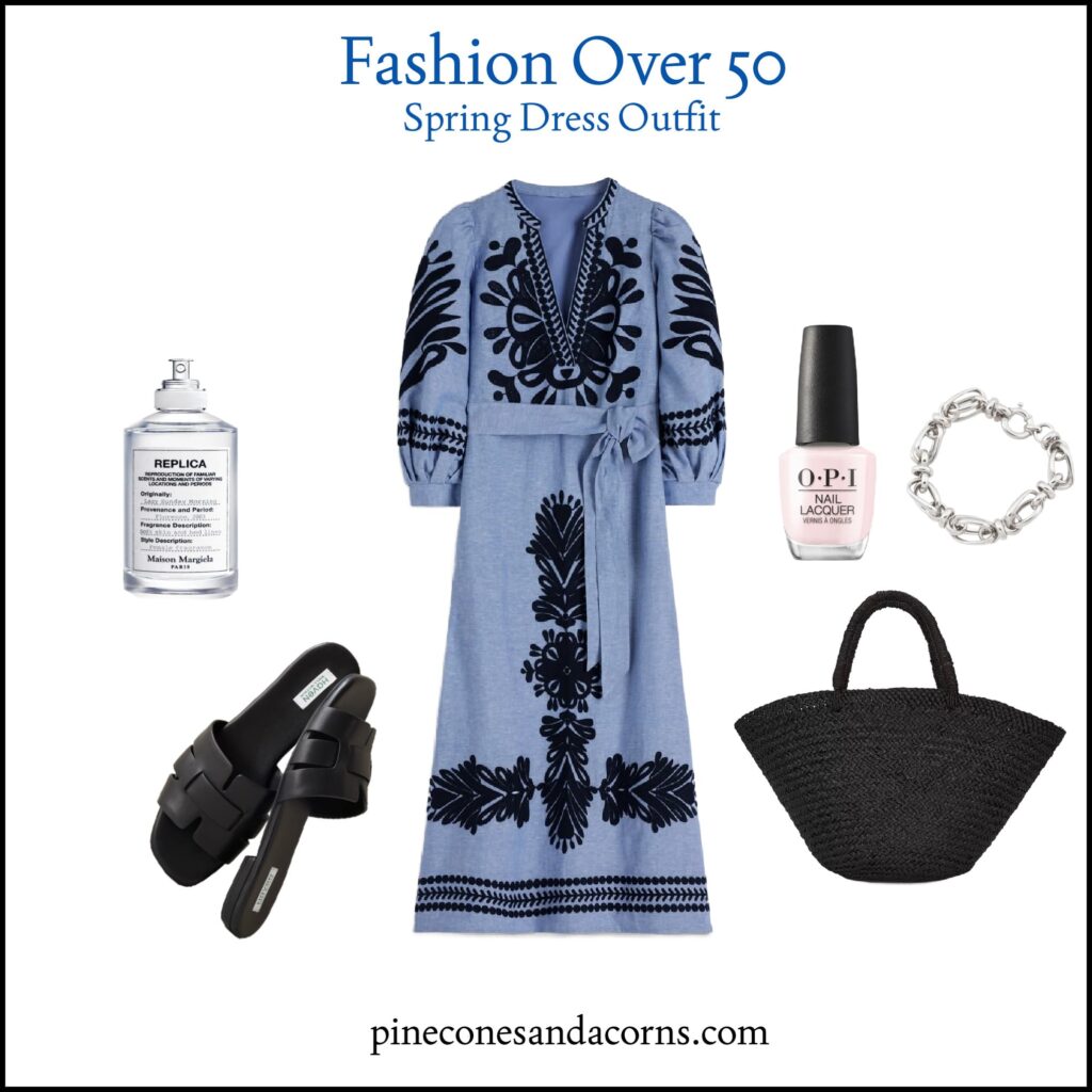 Fashion over 50 Blue and Black Spring Dress outfit