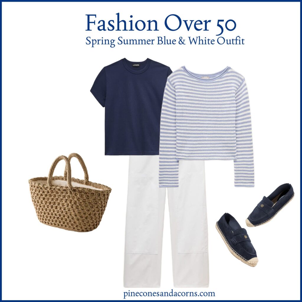 Fashion over 50 Spring Summer Blue and White Outfit