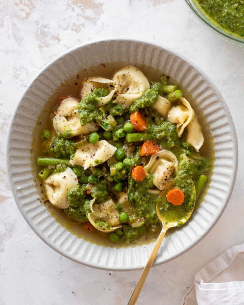 Spring tortellini soup with pistachio pesto — How Sweet Eats recipe