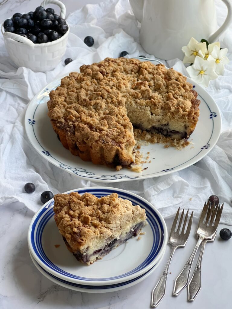 Blueberry crumb cake sliced