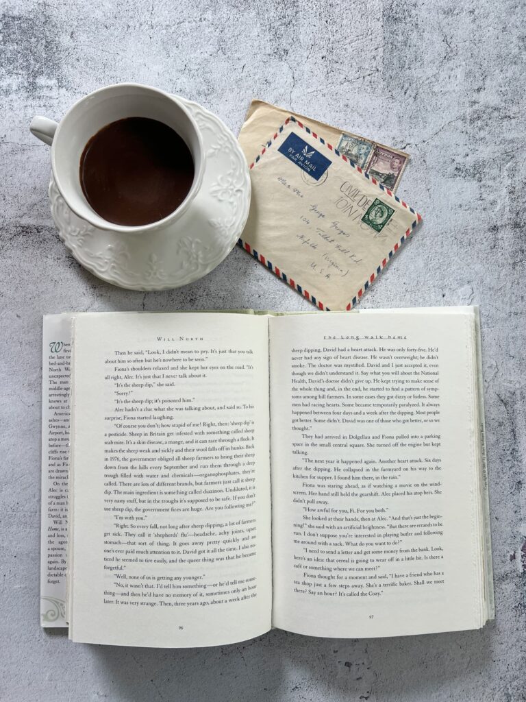 Books for women over 50 — Wil North The Long Wallk Home and a cup of hot chocolate