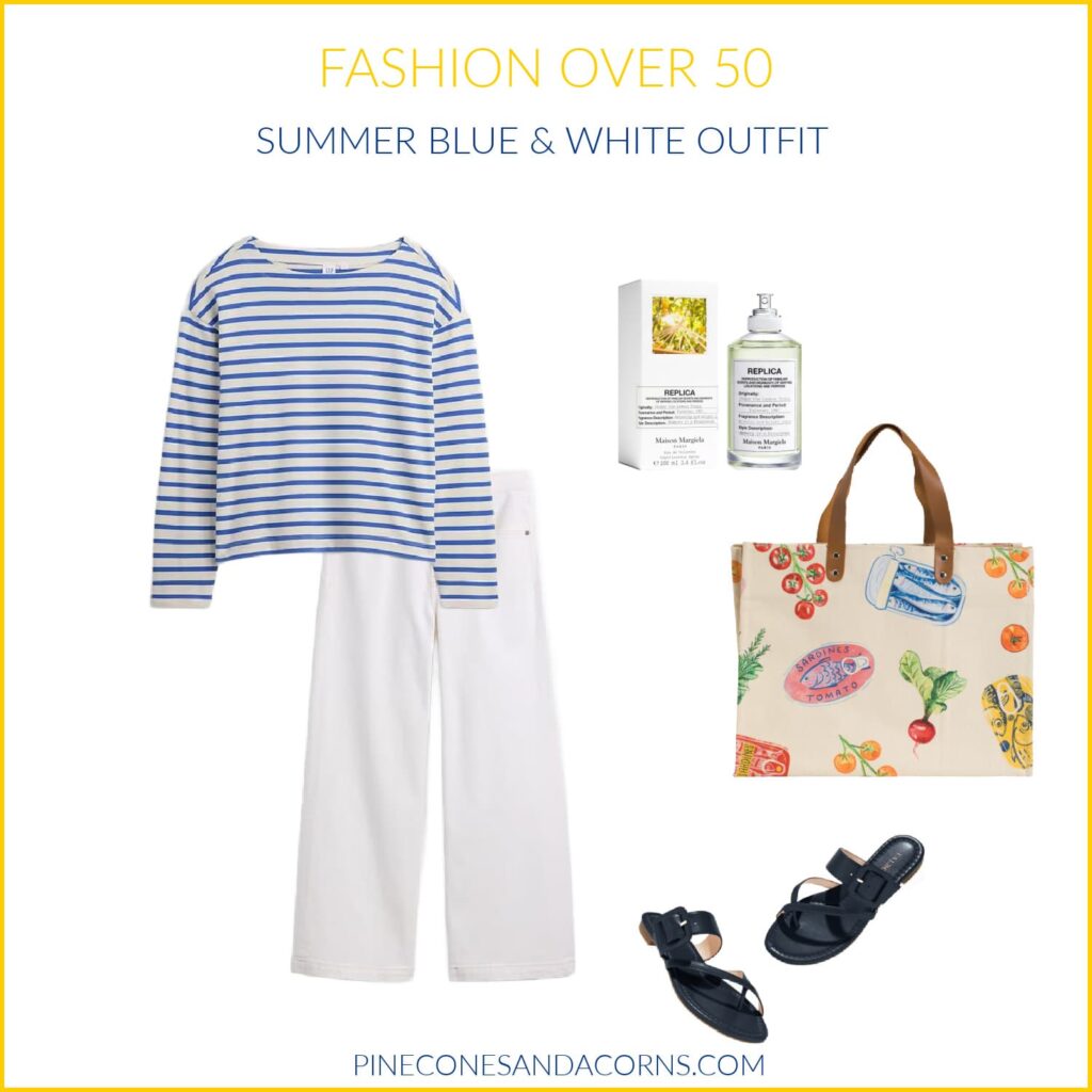 Friday Favorites Fashion over 50 Summer blue and white Outfit