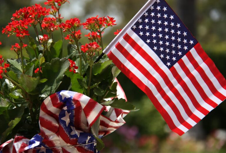 Weekend Meanderings Memorial Day flag in a vase with flowers