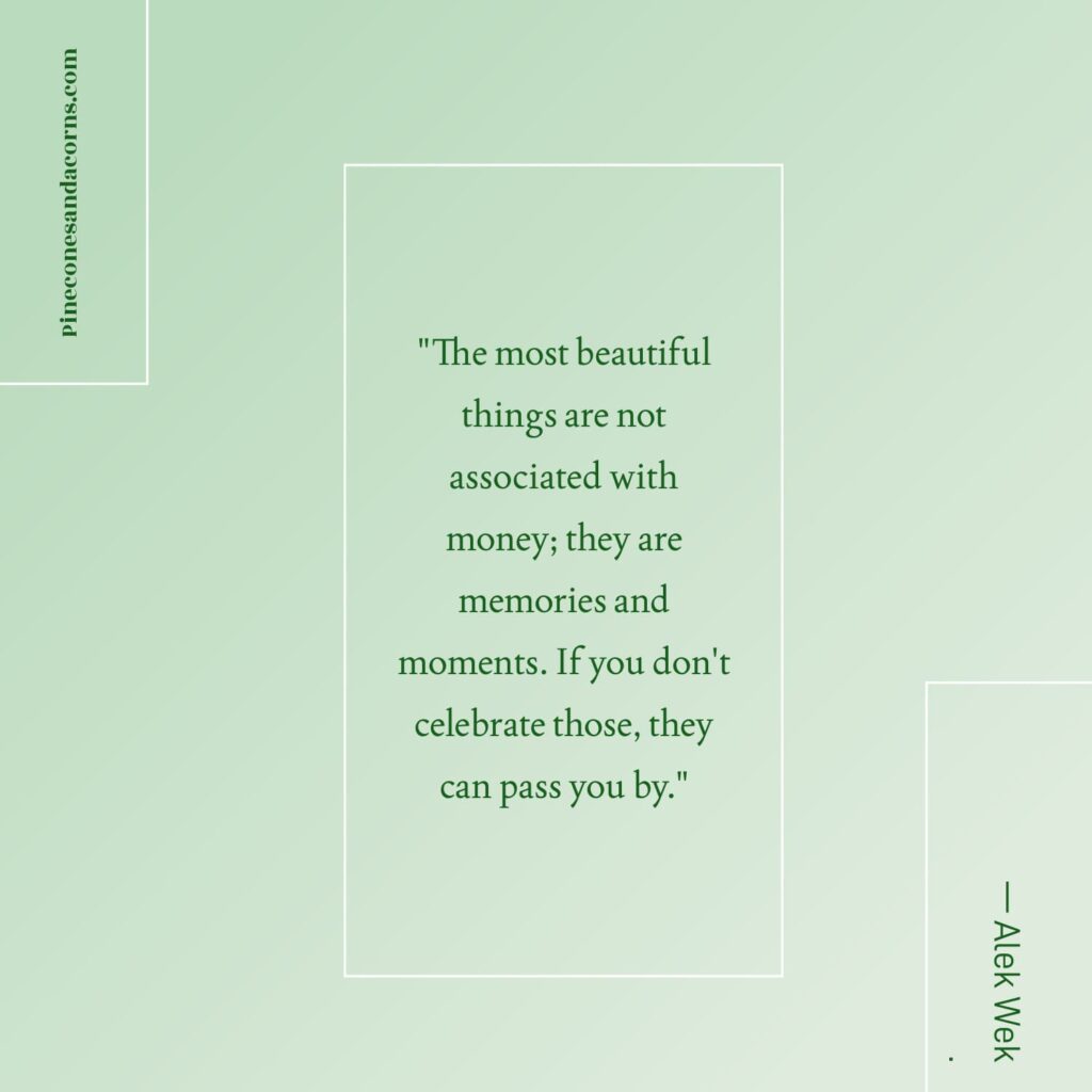 Quote The most beautiful things are not associated with money; they are memories and moments. If you don't celebrate those, they can pass you by. — Alek Wek