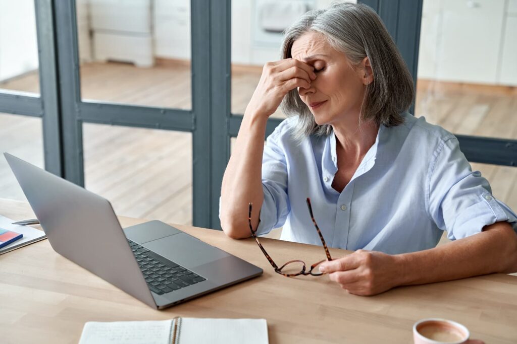 Woman thinking about perimenopause and birth control and menopause