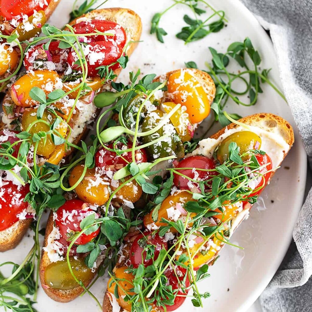 Cherry Tomato Friday Favorites Bruschetta on Focaccia (Easy Summer Appetizer)
