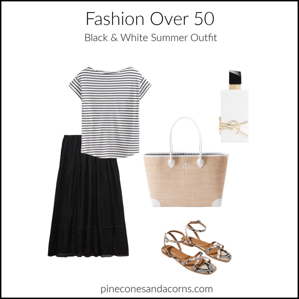 Fashion over 50 black and white skirt outfit